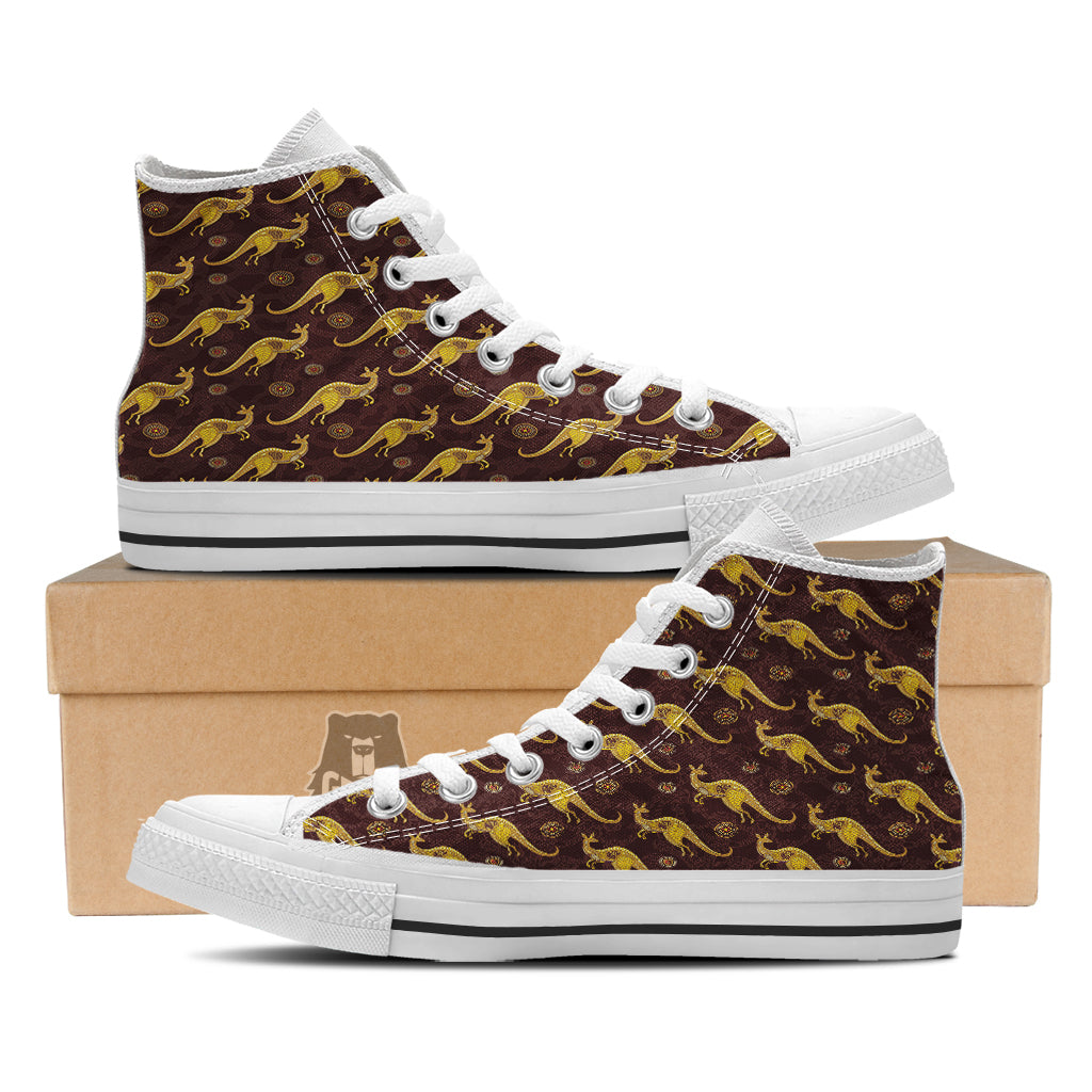 Kangaroo Aboriginal Print Pattern White High Top Shoes-grizzshop