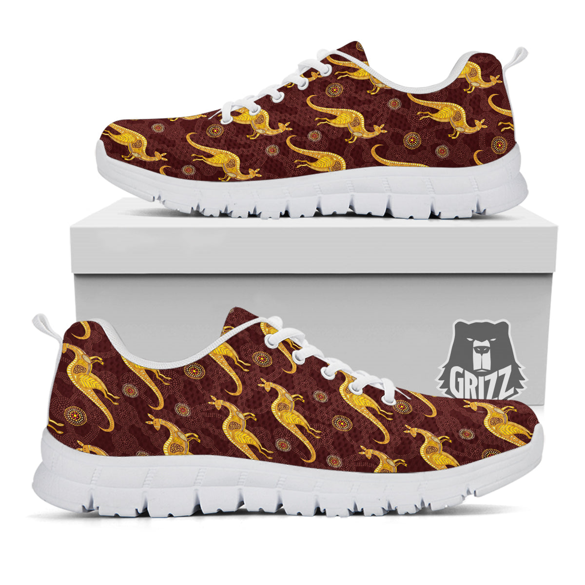 Kangaroo Aboriginal Print Pattern White Sneaker-grizzshop