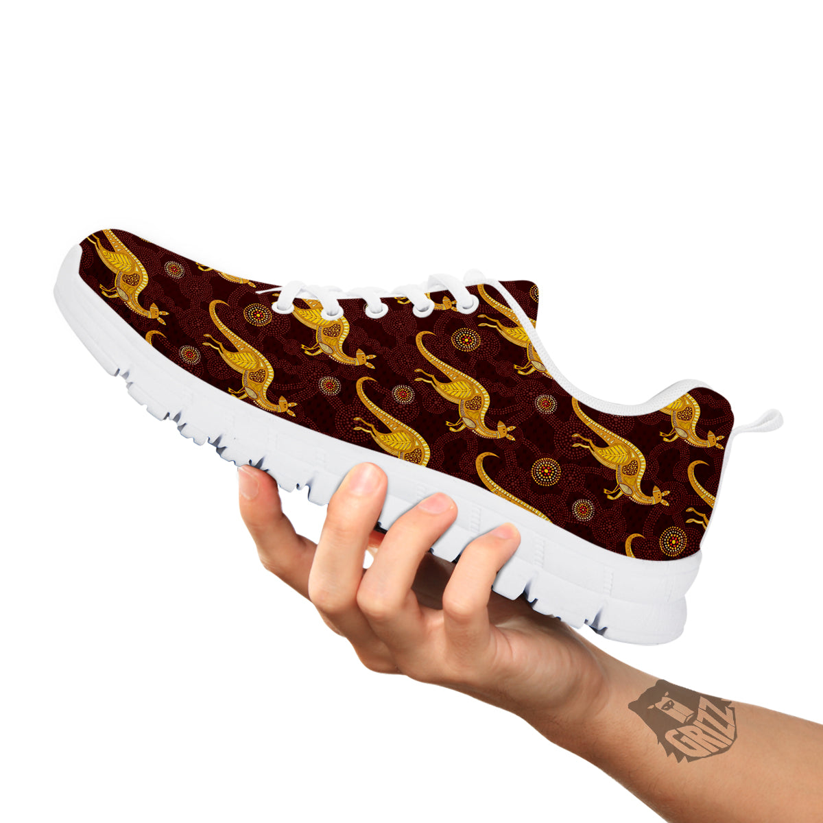 Kangaroo Aboriginal Print Pattern White Sneaker-grizzshop