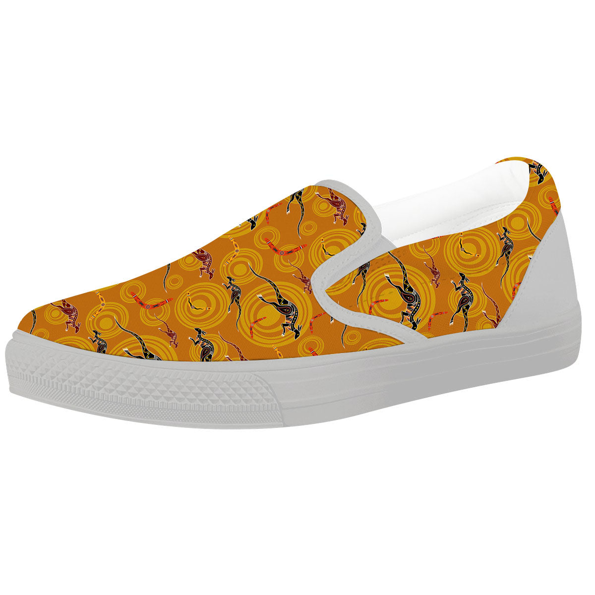 Kangaroo And Boomerang Aboriginal Print White Slip On Shoes-grizzshop