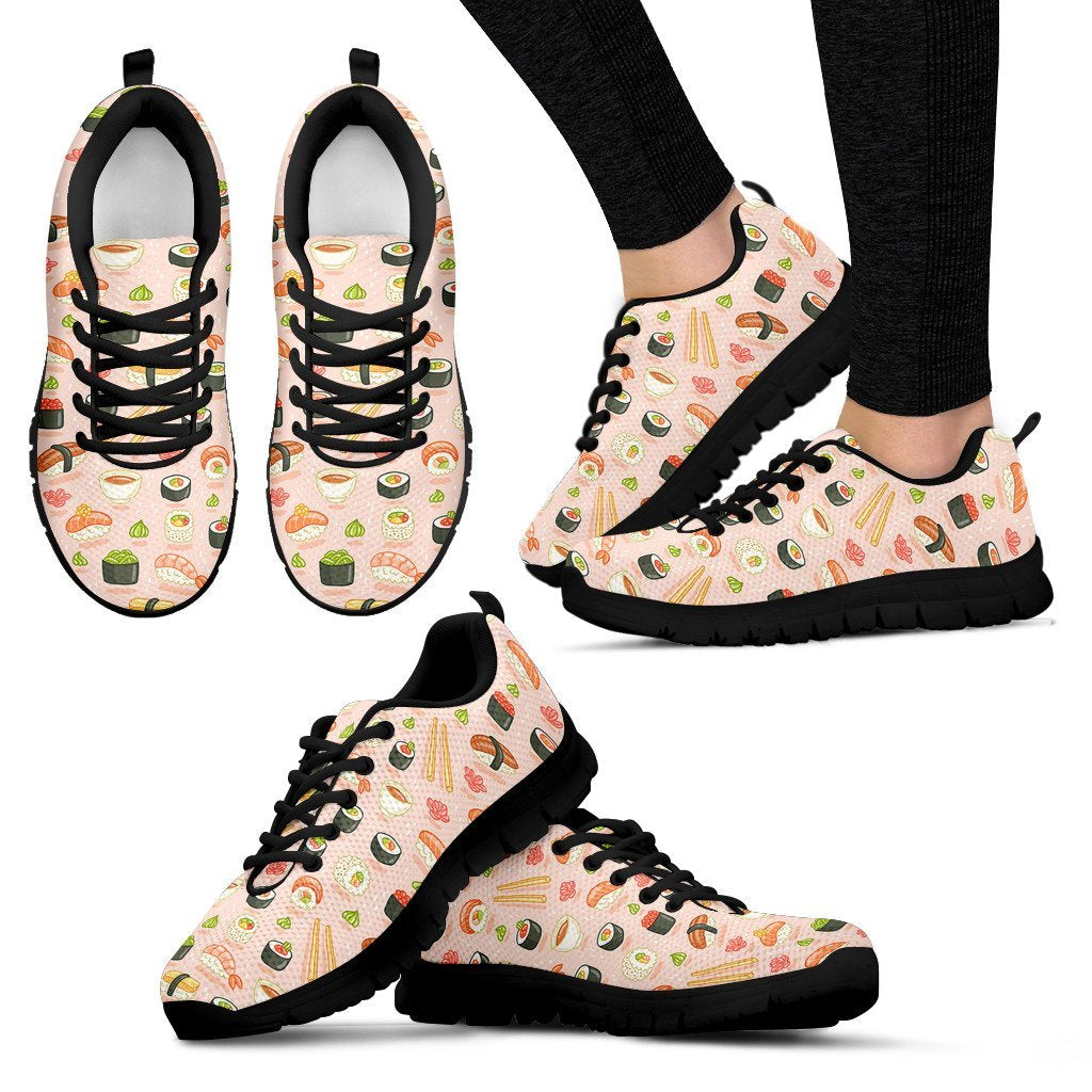 Kawaii Sushi Pattern Print Black Sneaker Shoes For Men Women-grizzshop