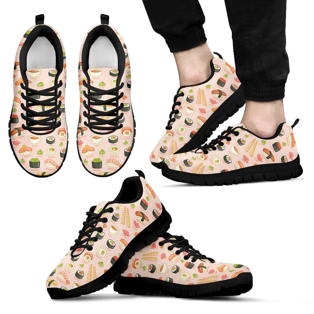 Kawaii Sushi Pattern Print Black Sneaker Shoes For Men Women-grizzshop