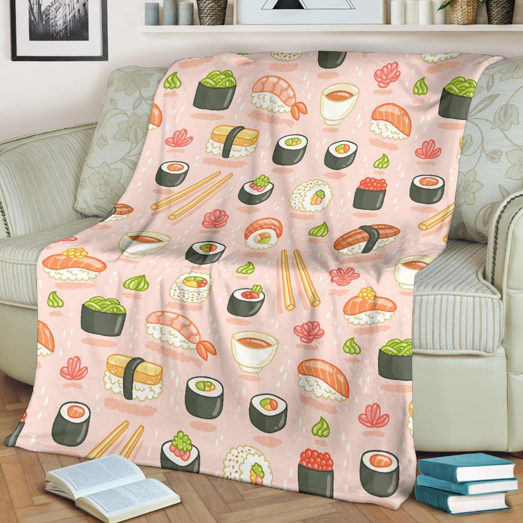 Kawaii Sushi Pattern Print Blanket-grizzshop