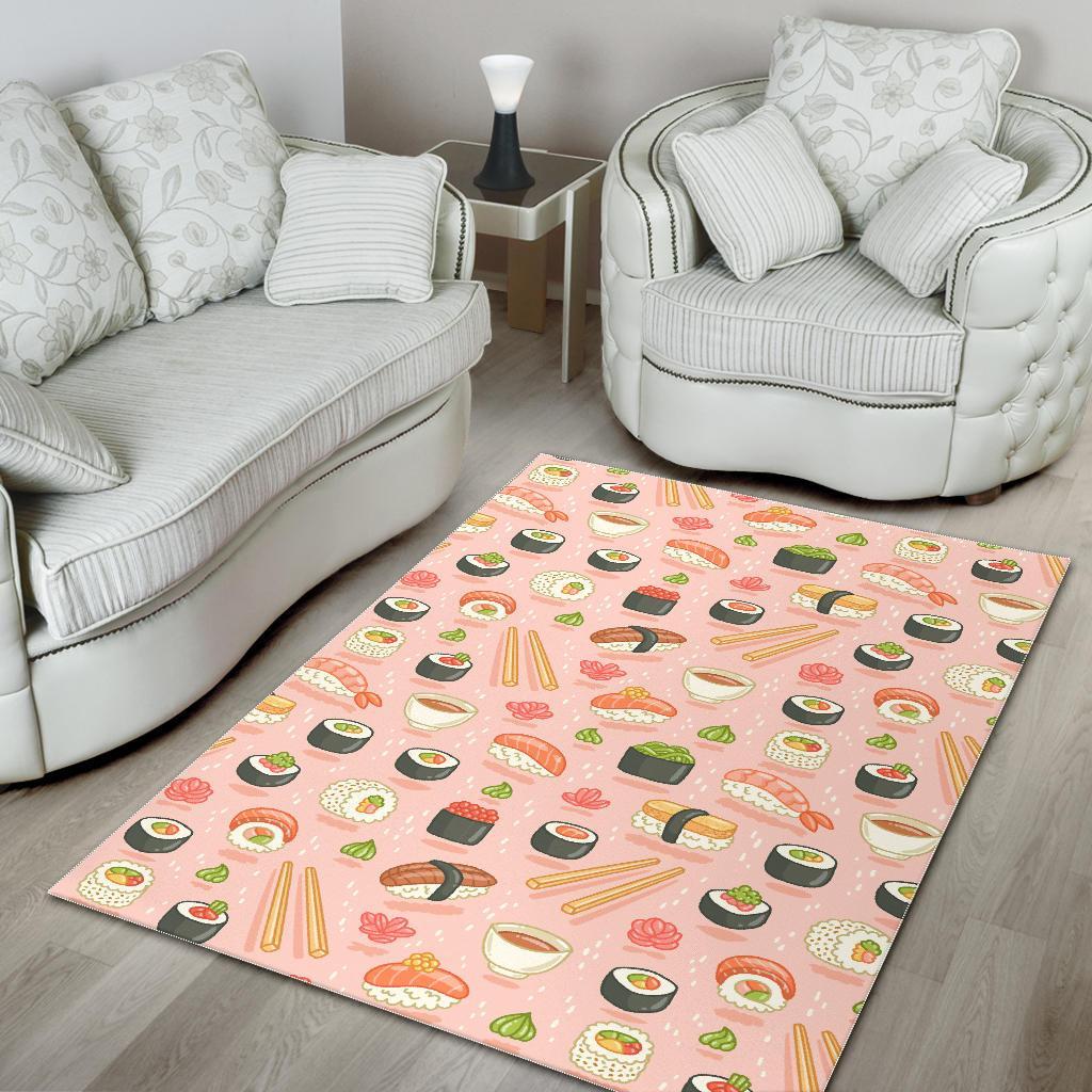 Kawaii Sushi Pattern Print Floor Mat-grizzshop