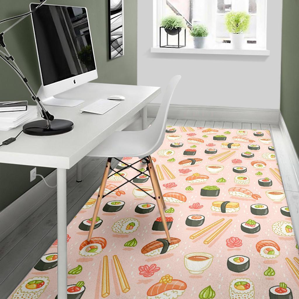 Kawaii Sushi Pattern Print Floor Mat-grizzshop