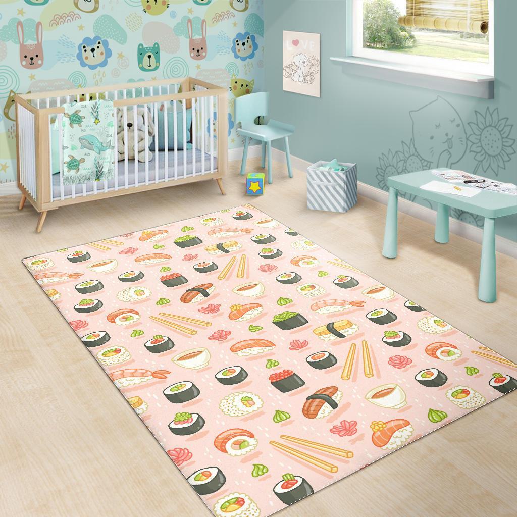 Kawaii Sushi Pattern Print Floor Mat-grizzshop