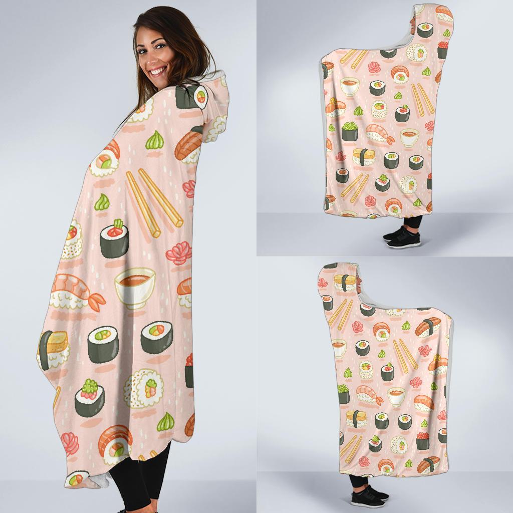 Kawaii Sushi Pattern Print Hooded Blanket-grizzshop