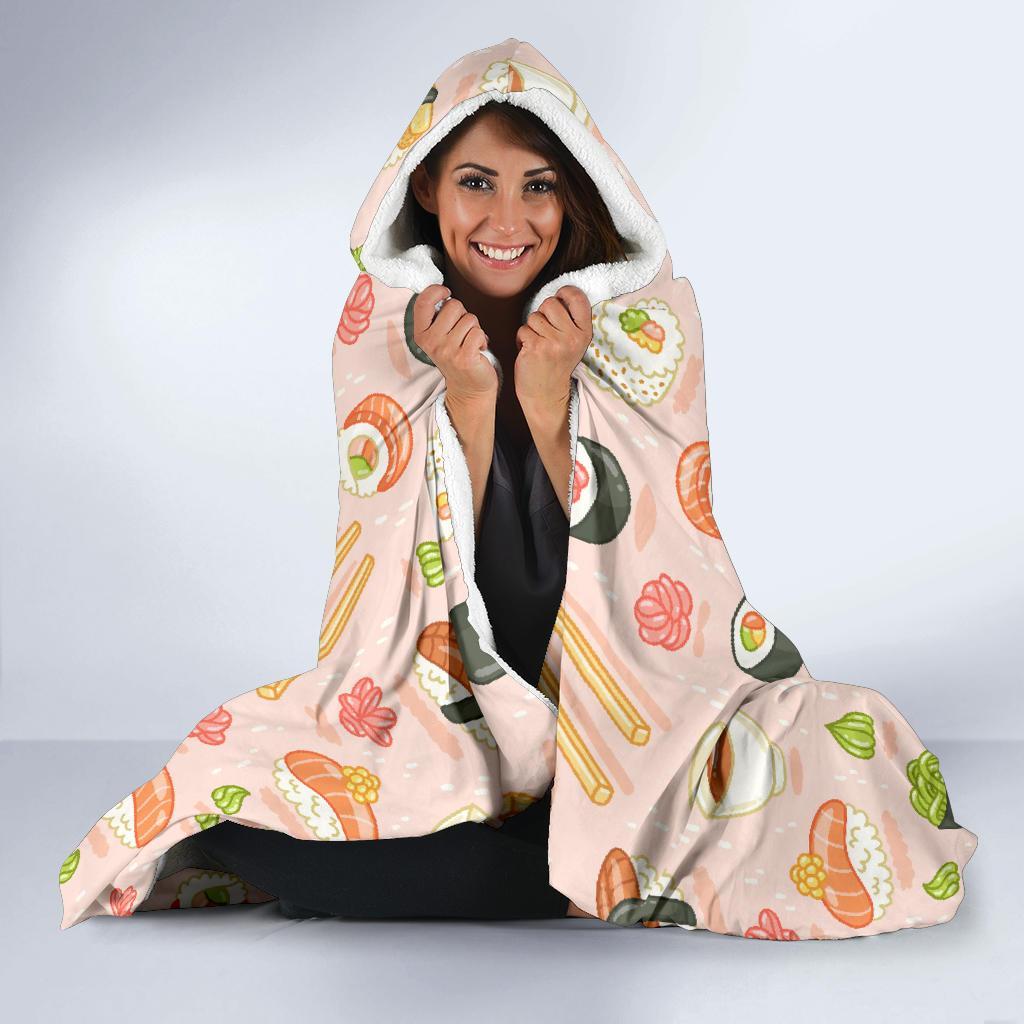 Kawaii Sushi Pattern Print Hooded Blanket-grizzshop