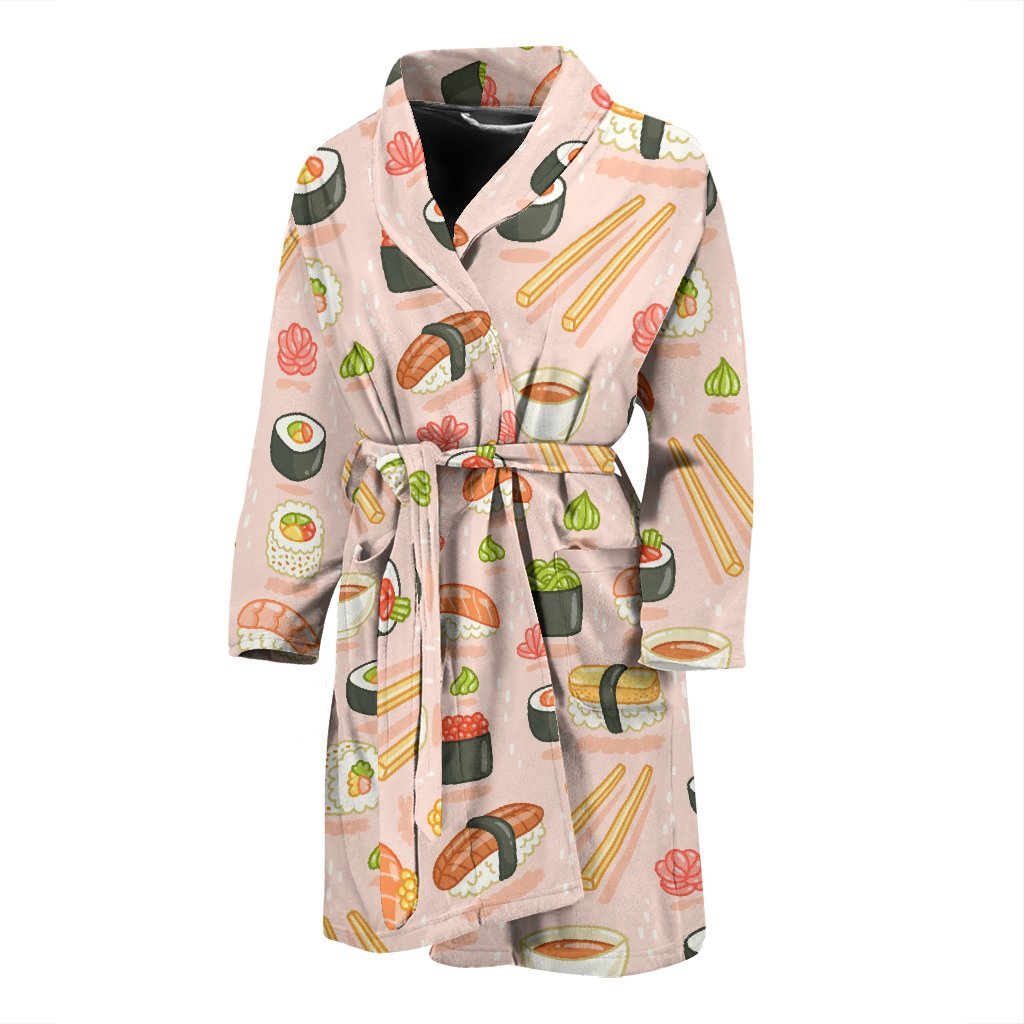 Kawaii Sushi Pattern Print Men Long Robe-grizzshop