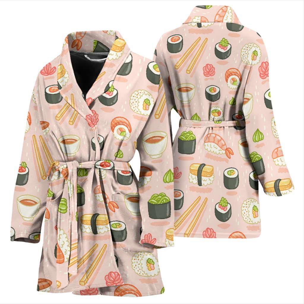 Kawaii Sushi Pattern Print Women Long Robe-grizzshop