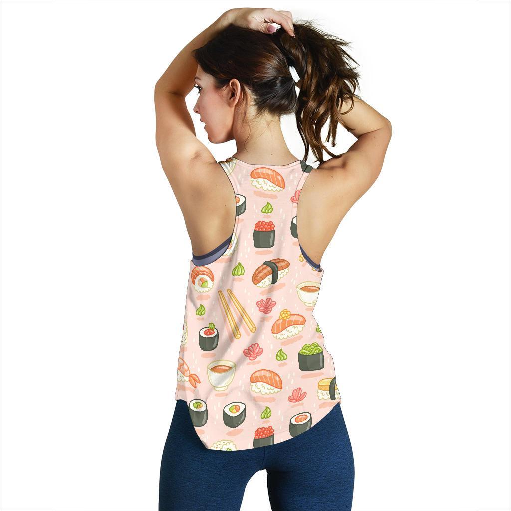Kawaii Sushi Pattern Print Women's Racerback Tank Tops-grizzshop