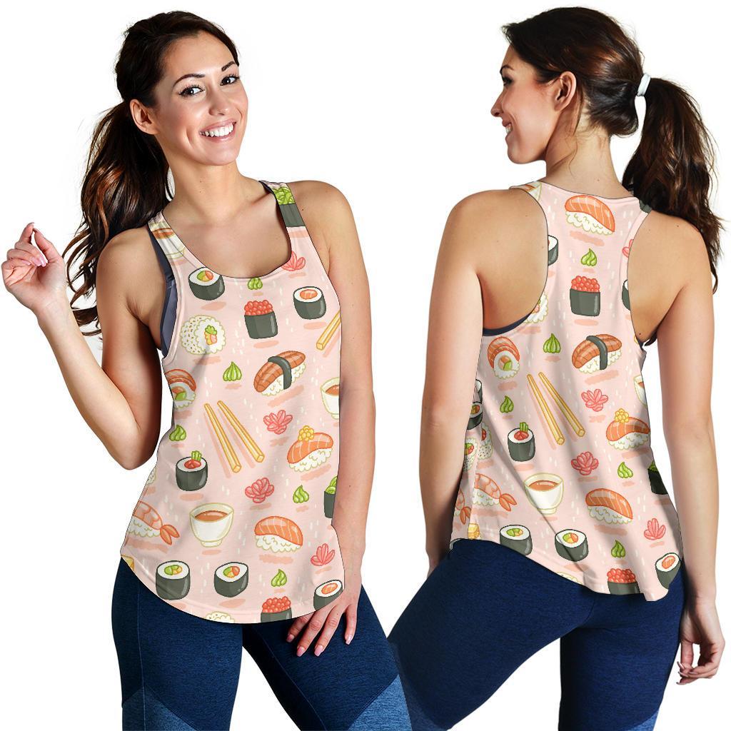 Kawaii Sushi Pattern Print Women's Racerback Tank Tops-grizzshop