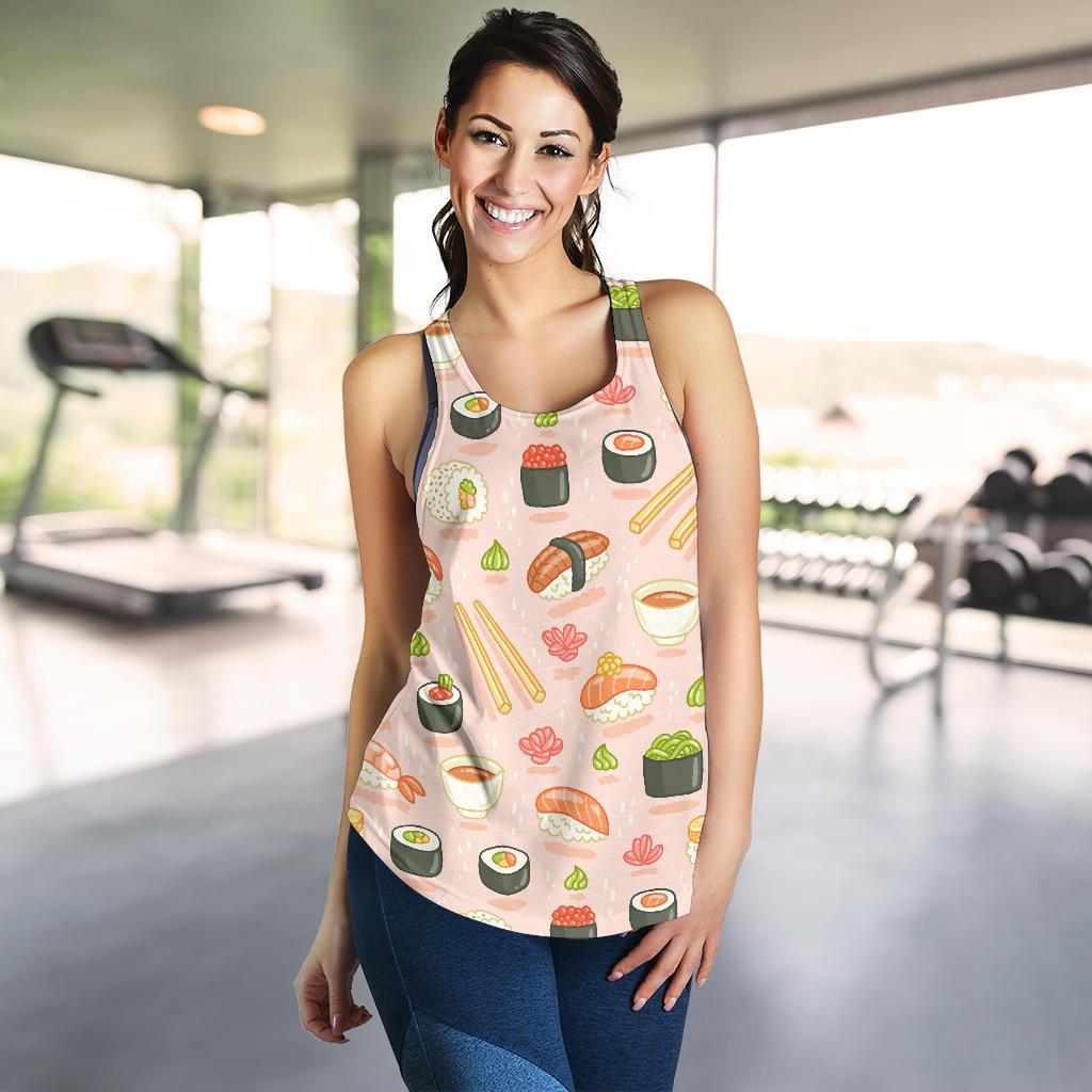 Kawaii Sushi Pattern Print Women's Racerback Tank Tops-grizzshop