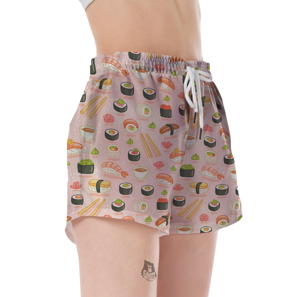 Kawaii Sushi Pattern Print Women's Shorts-grizzshop
