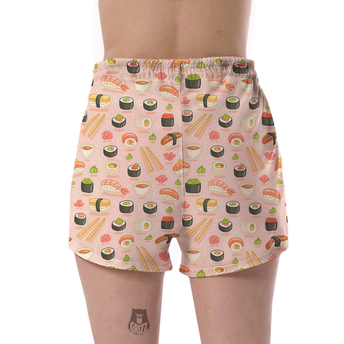 Kawaii Sushi Pattern Print Women's Shorts-grizzshop