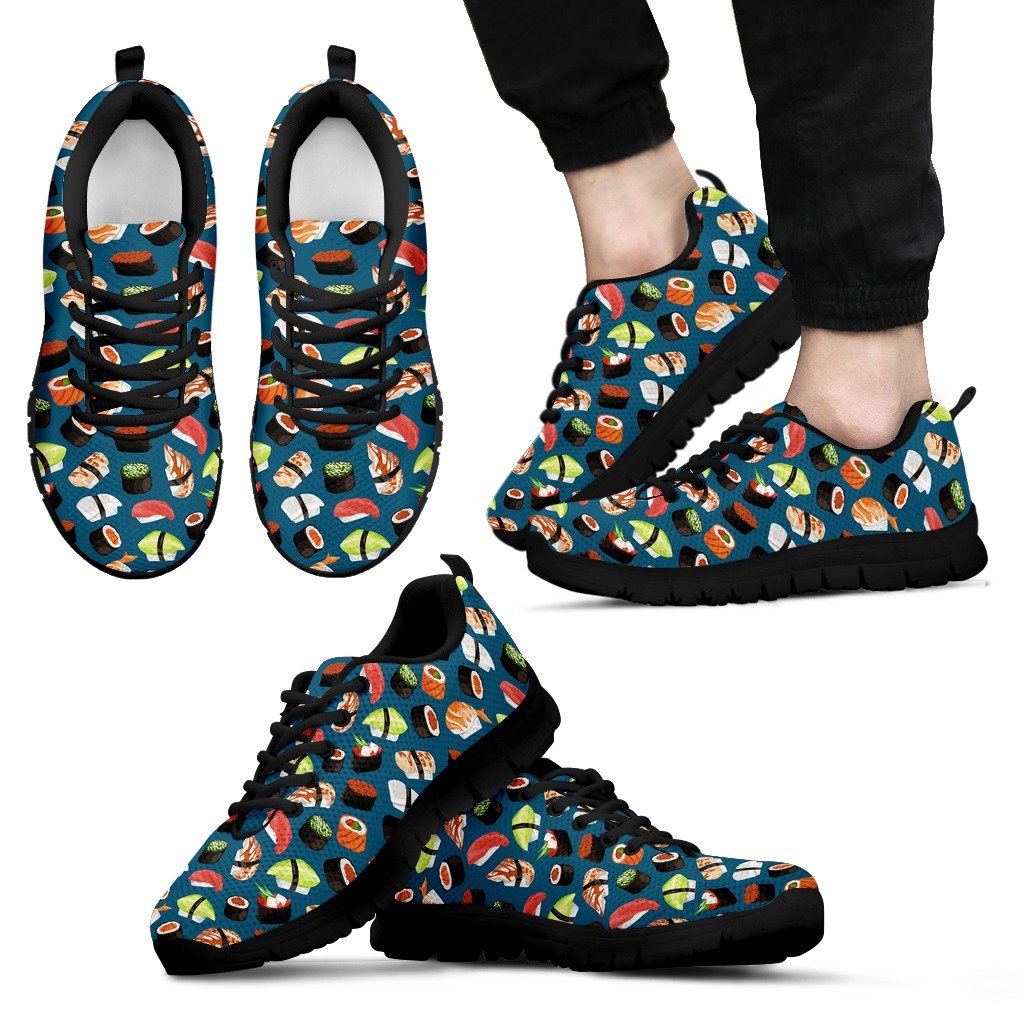 Kawaii Sushi Print Pattern Black Sneaker Shoes For Men Women-grizzshop