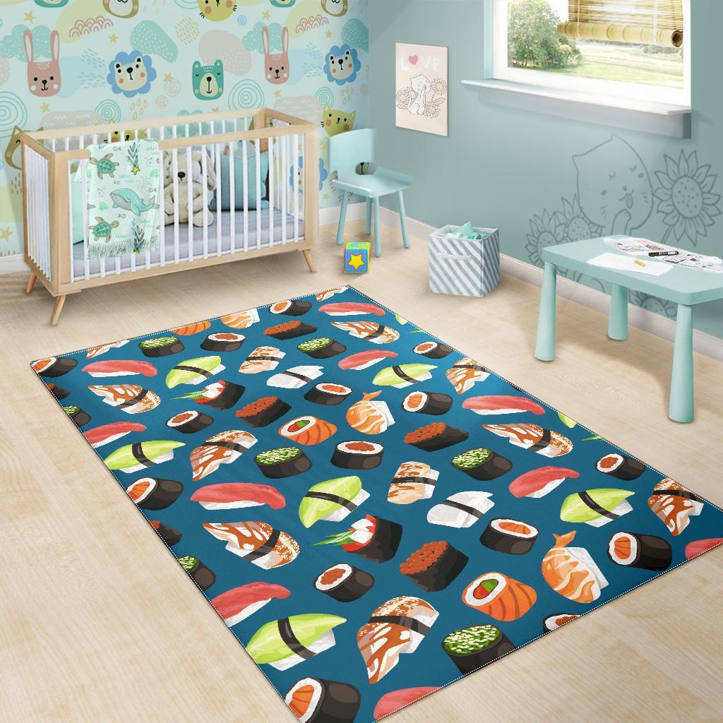 Kawaii Sushi Print Pattern Floor Mat-grizzshop