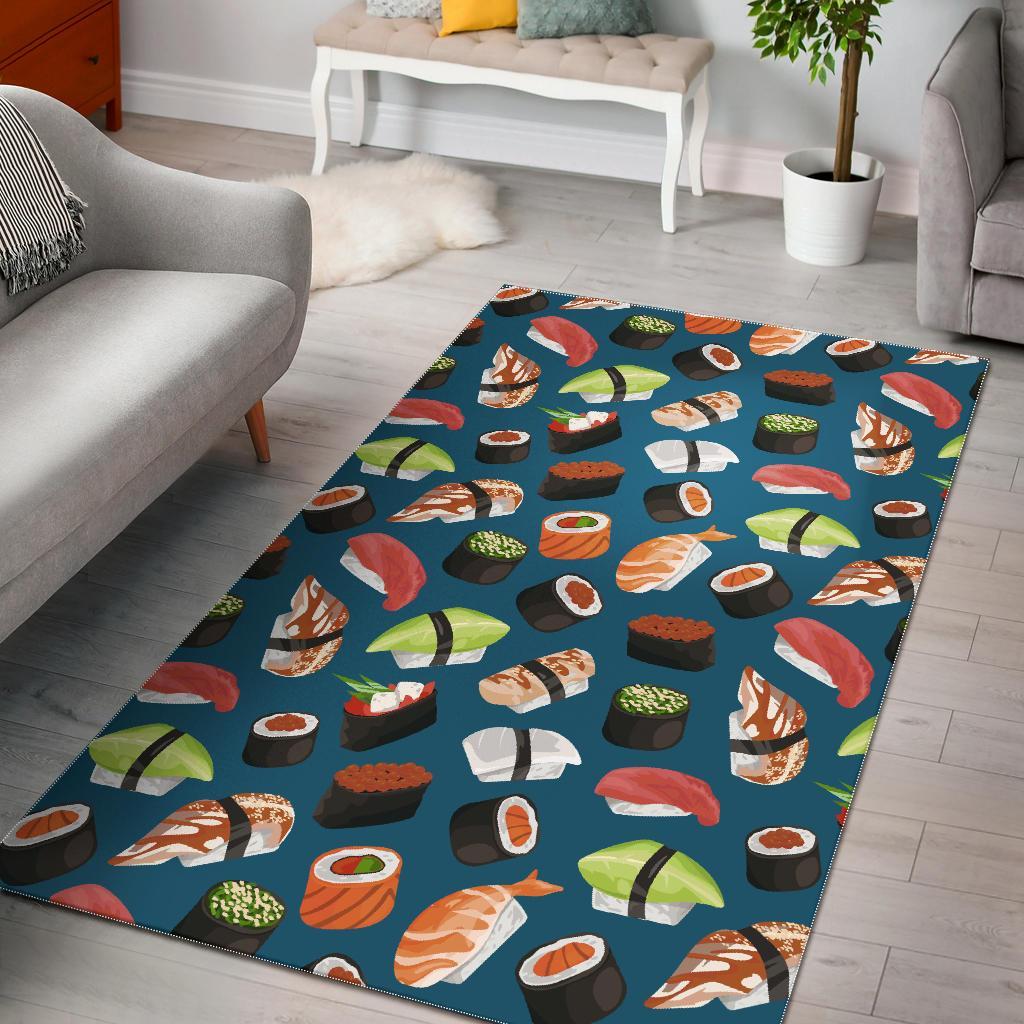 Kawaii Sushi Print Pattern Floor Mat-grizzshop