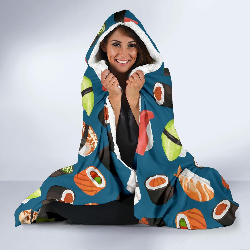 Kawaii Sushi Print Pattern Hooded Blanket-grizzshop