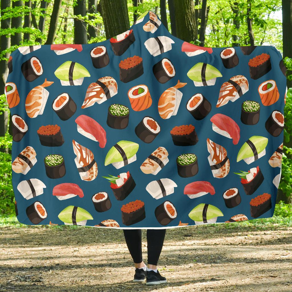 Kawaii Sushi Print Pattern Hooded Blanket-grizzshop