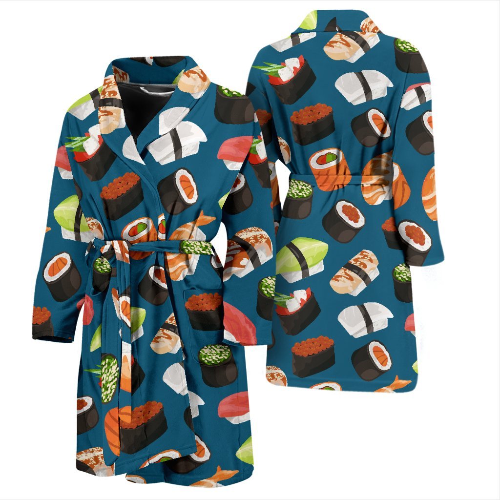 Kawaii Sushi Print Pattern Men Long Robe-grizzshop