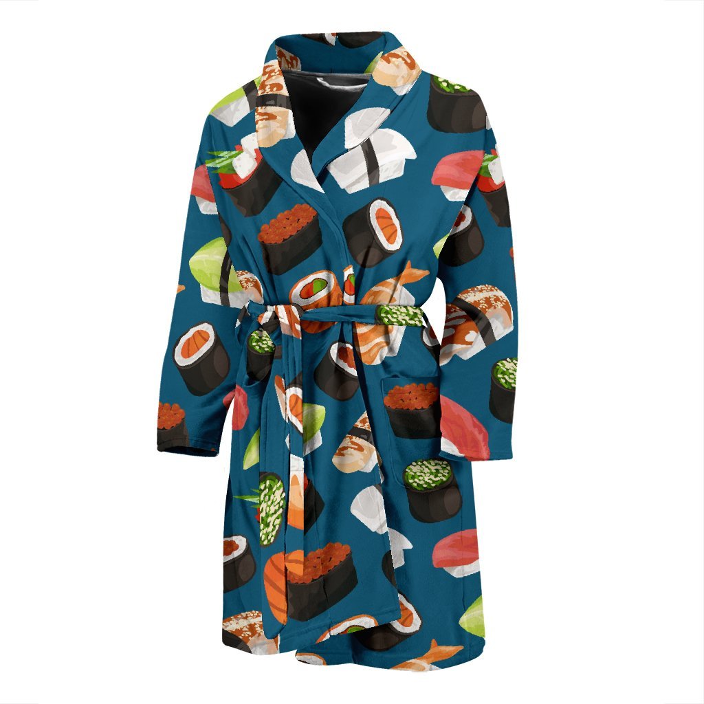 Kawaii Sushi Print Pattern Men Long Robe-grizzshop