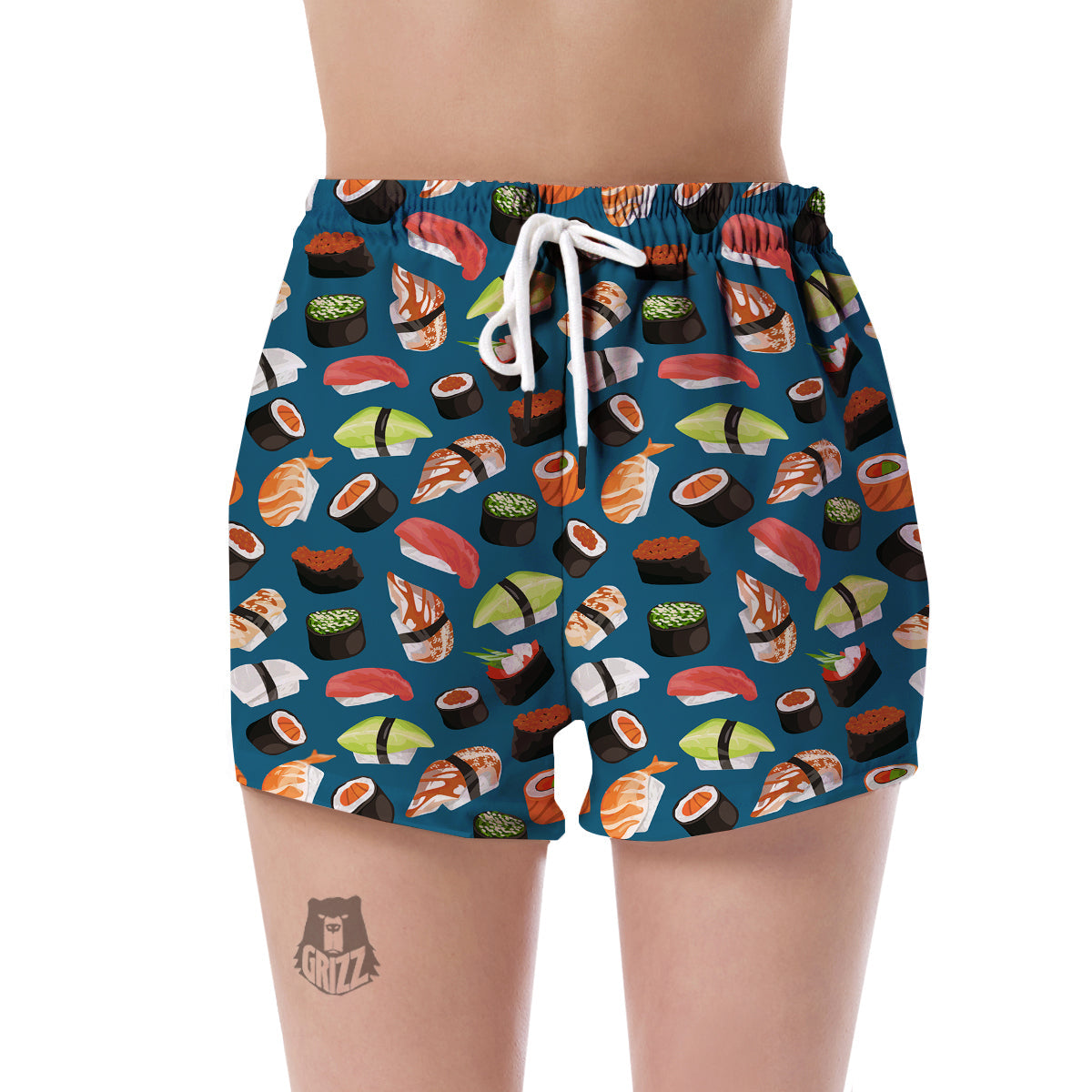 Kawaii Sushi Print Pattern Women's Shorts-grizzshop