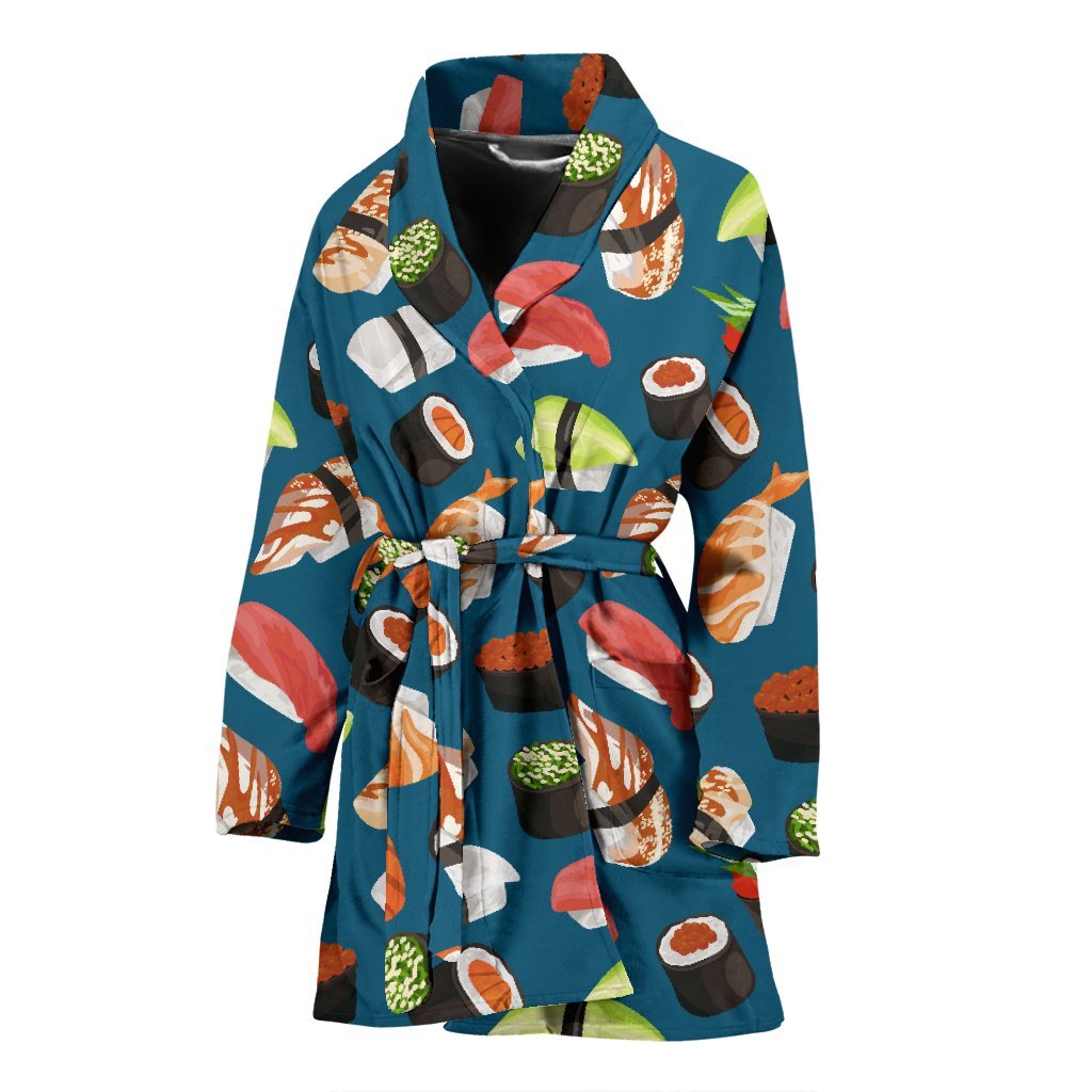 Kawaii Sushi Print Pattern Print Women Long Robe-grizzshop
