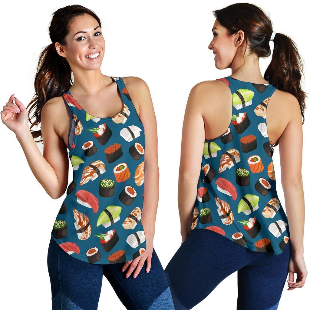 Kawaii Sushi Print Pattern Women's Racerback Tank Tops-grizzshop