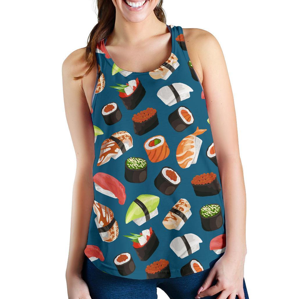 Kawaii Sushi Print Pattern Women's Racerback Tank Tops-grizzshop