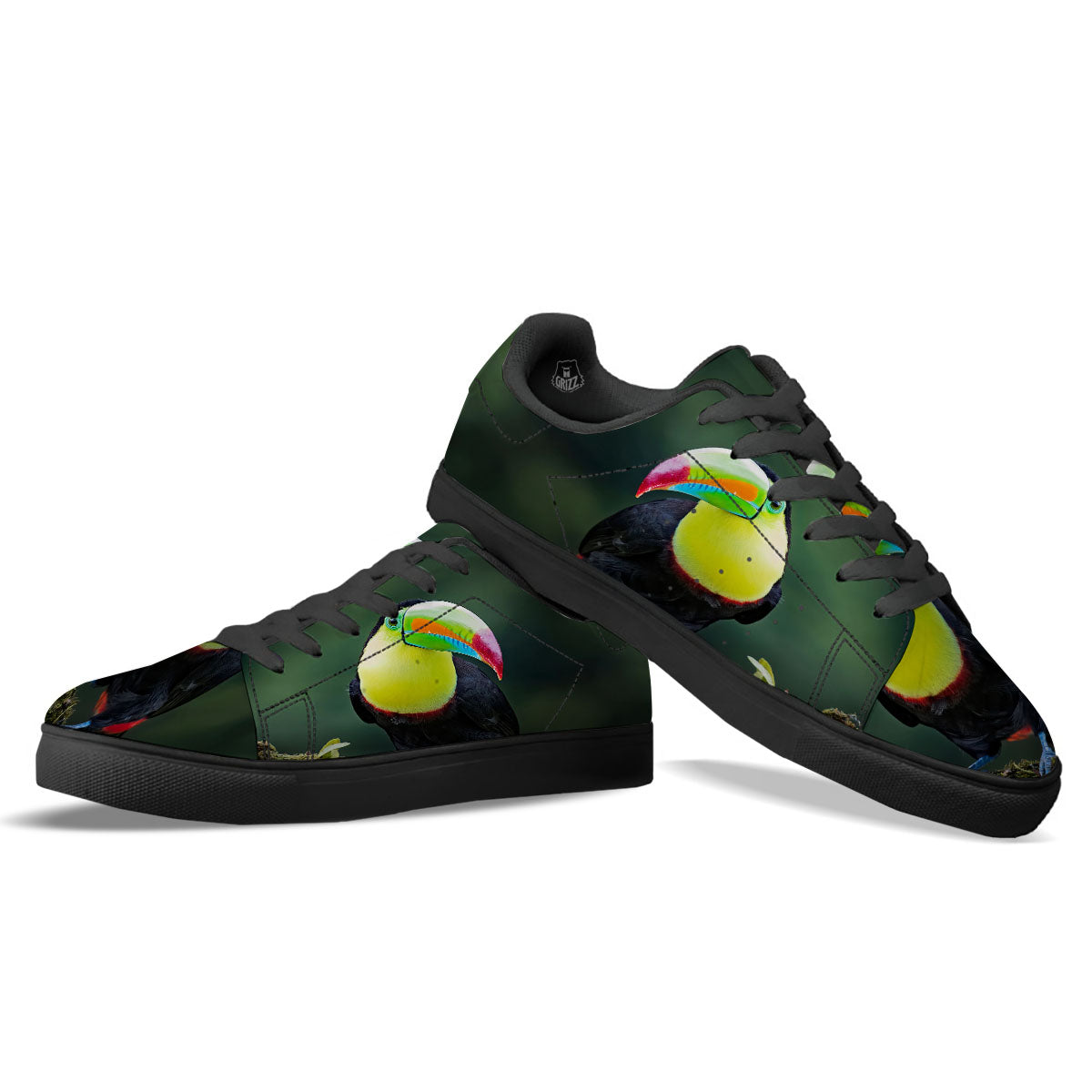 Keel-Billed Toucan Print Black Low Top Sneakers-grizzshop