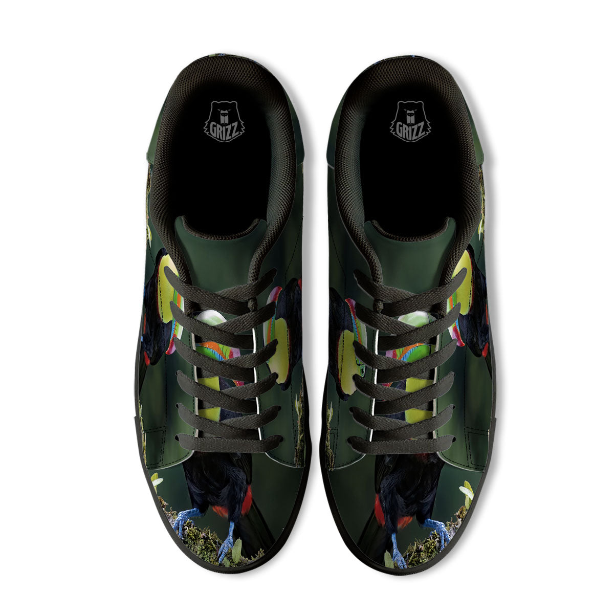 Keel-Billed Toucan Print Black Low Top Sneakers-grizzshop