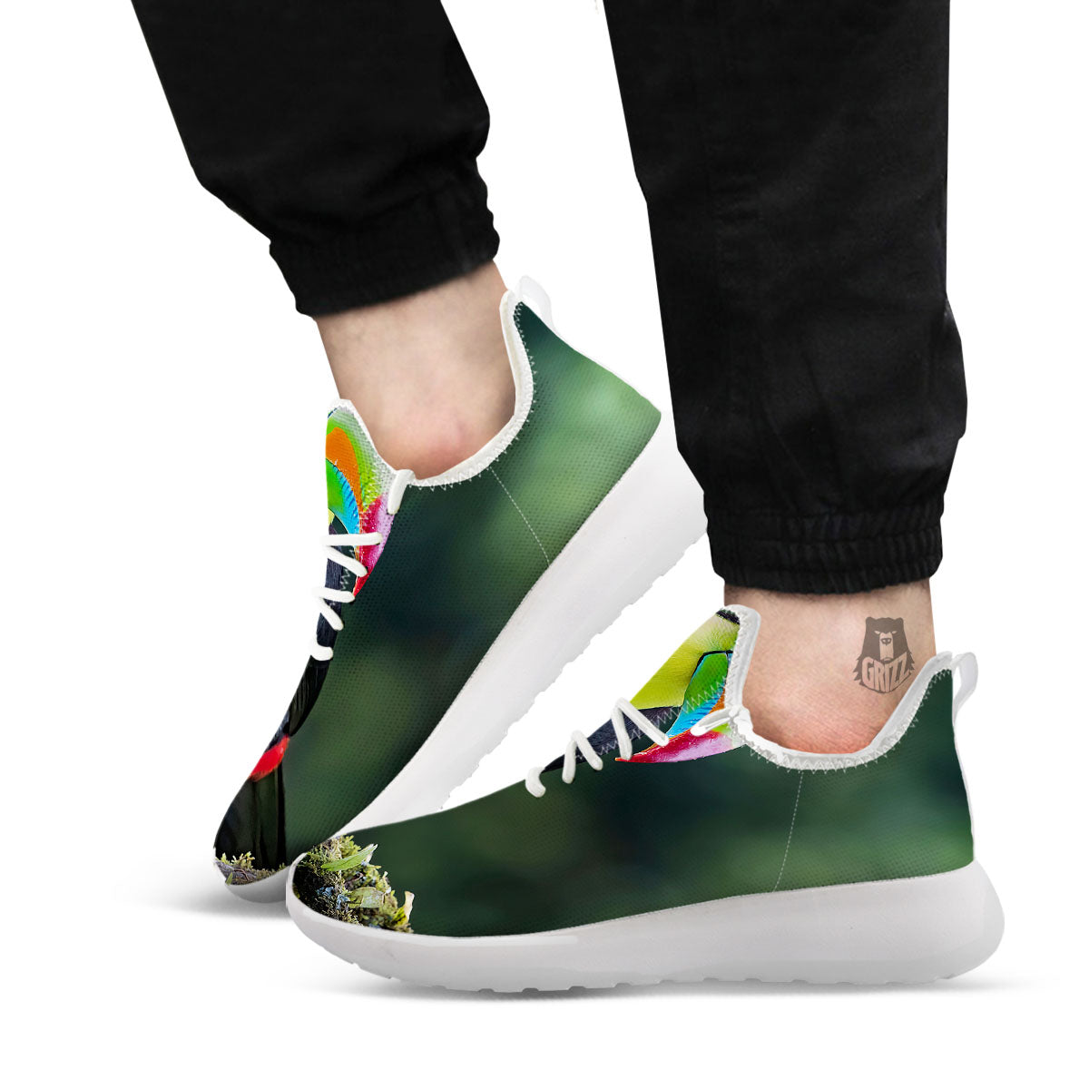 Keel-Billed Toucan Print White Athletic Shoes-grizzshop