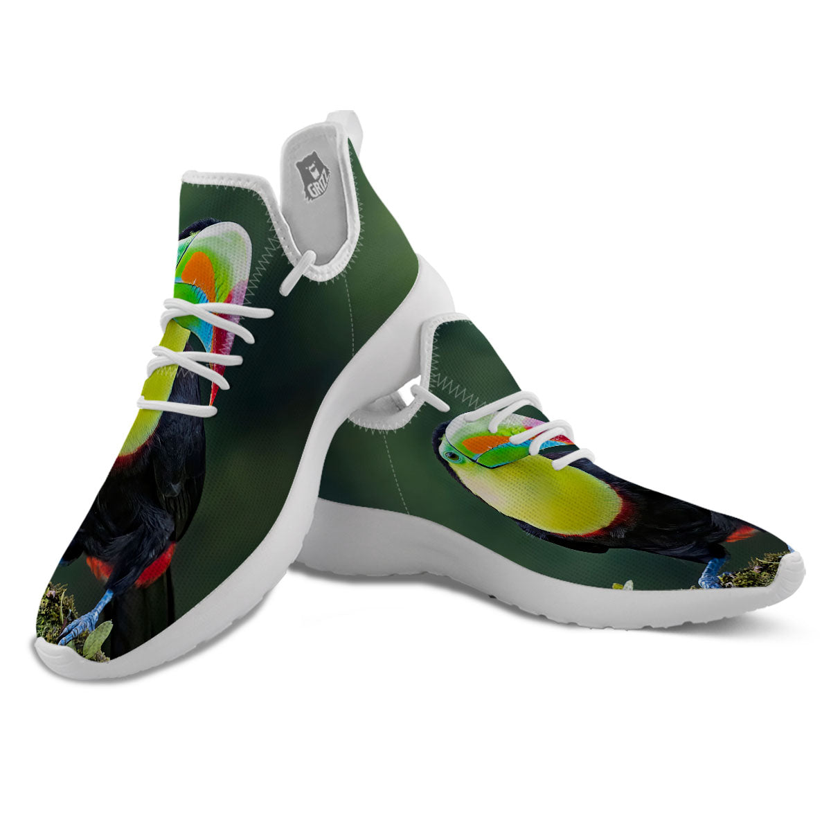 Keel-Billed Toucan Print White Athletic Shoes-grizzshop