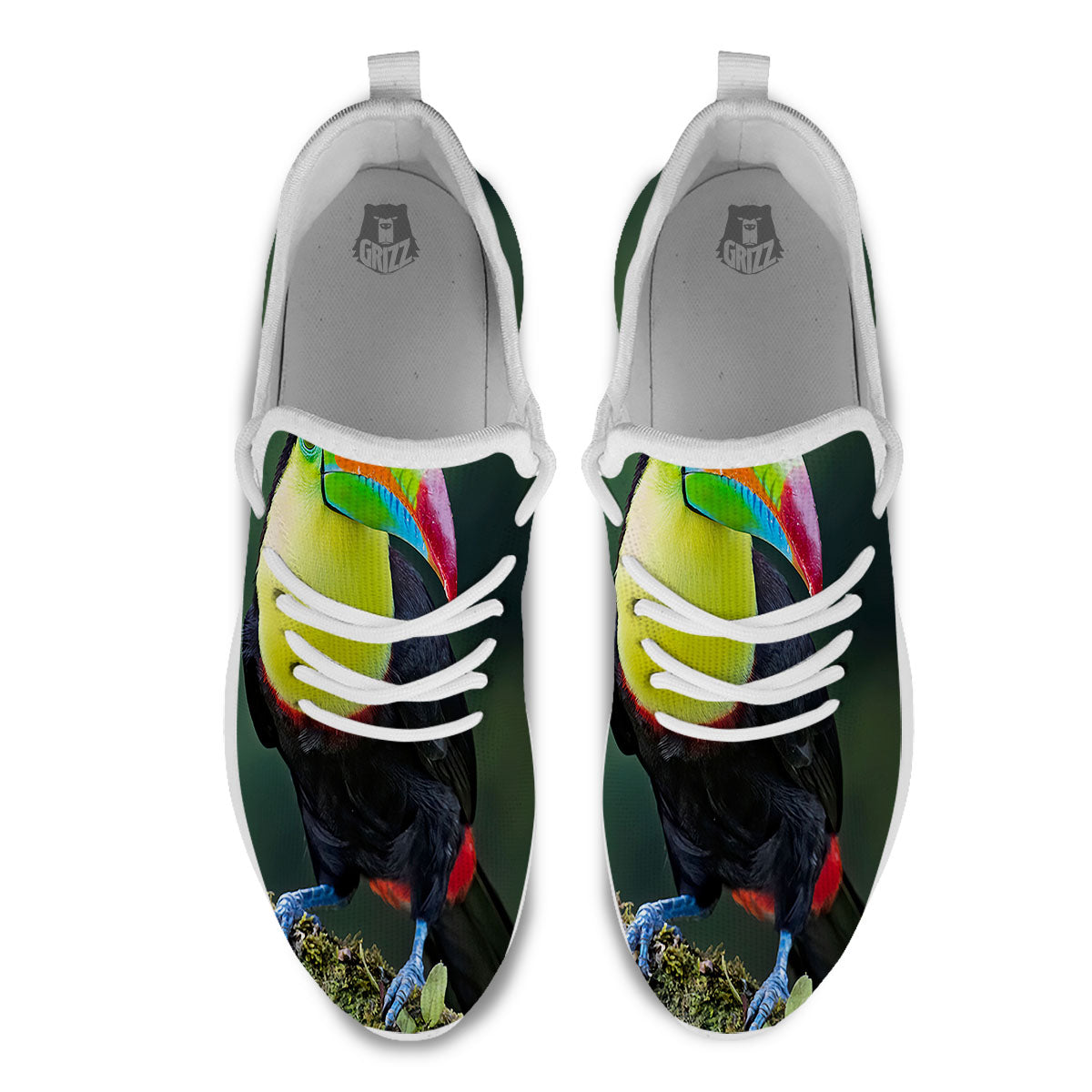 Keel-Billed Toucan Print White Athletic Shoes-grizzshop