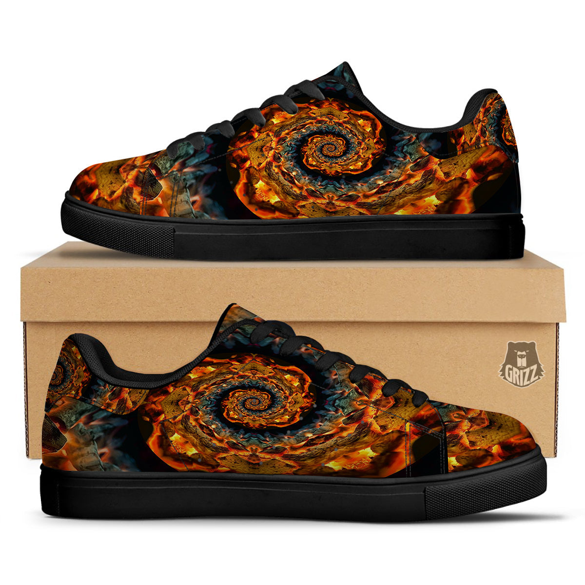 Keleidoscope Lava Texture Print Black Low Top Sneakers-grizzshop
