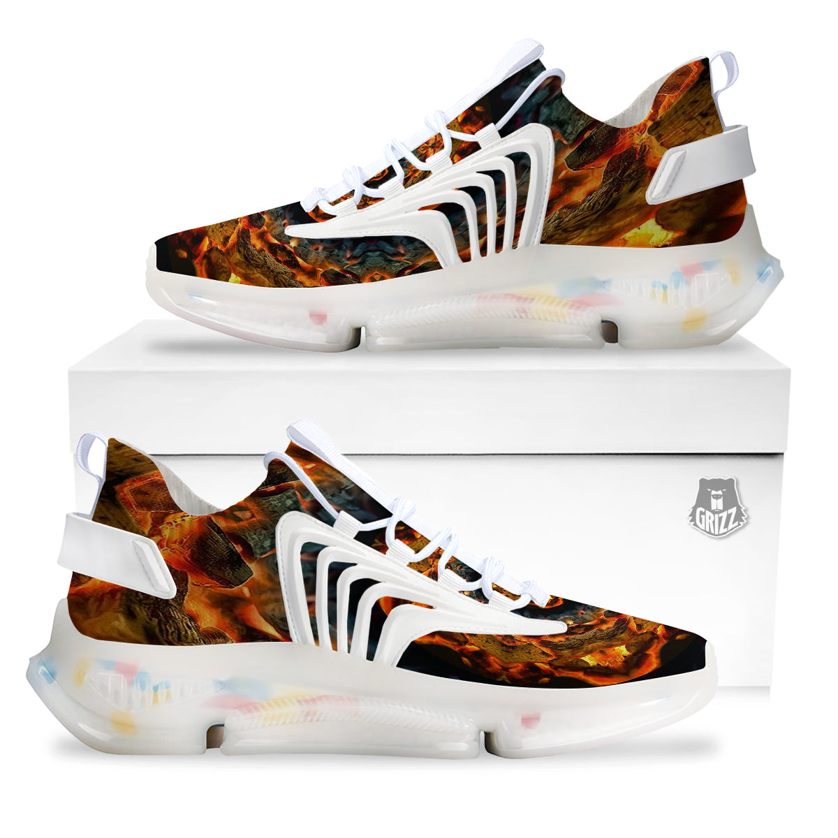 Keleidoscope Lava Texture Print White Gym Shoes-grizzshop