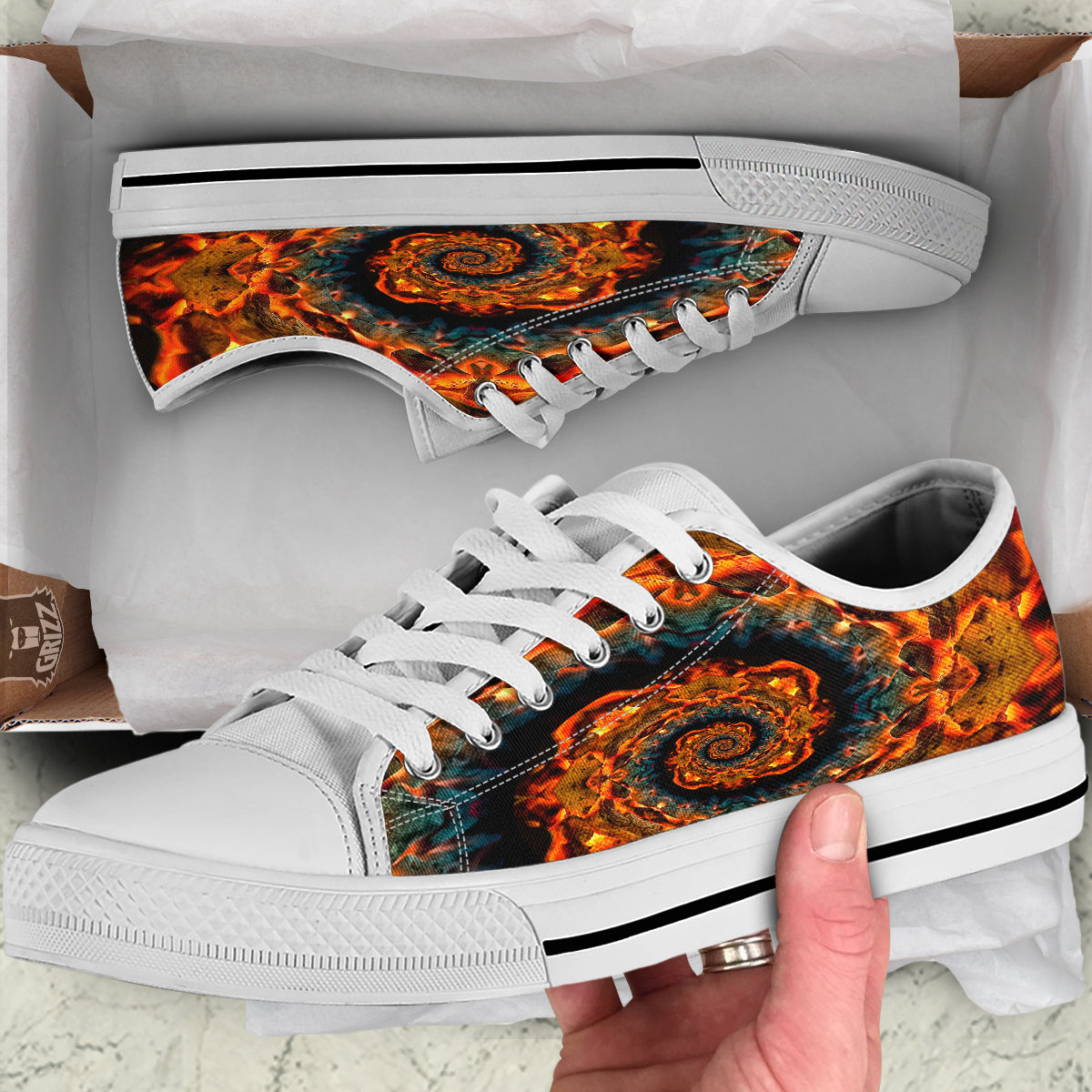 Keleidoscope Lava Texture Print White Low Top Shoes-grizzshop
