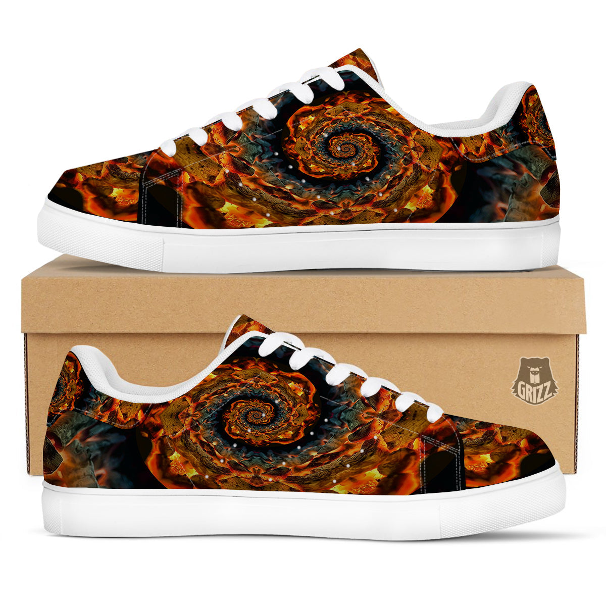 Keleidoscope Lava Texture Print White Low Top Sneakers-grizzshop