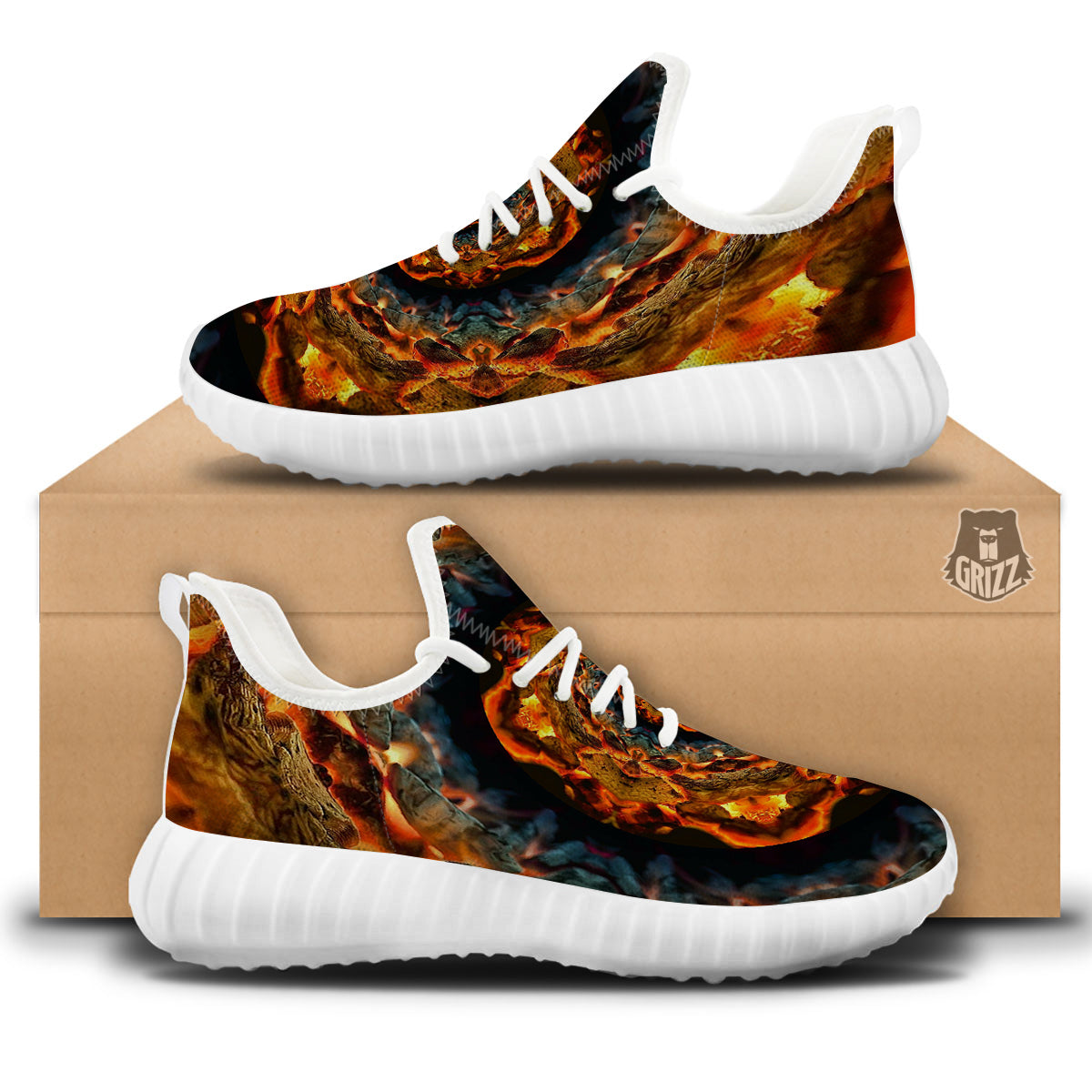 Keleidoscope Lava Texture Print White Walking Shoes-grizzshop