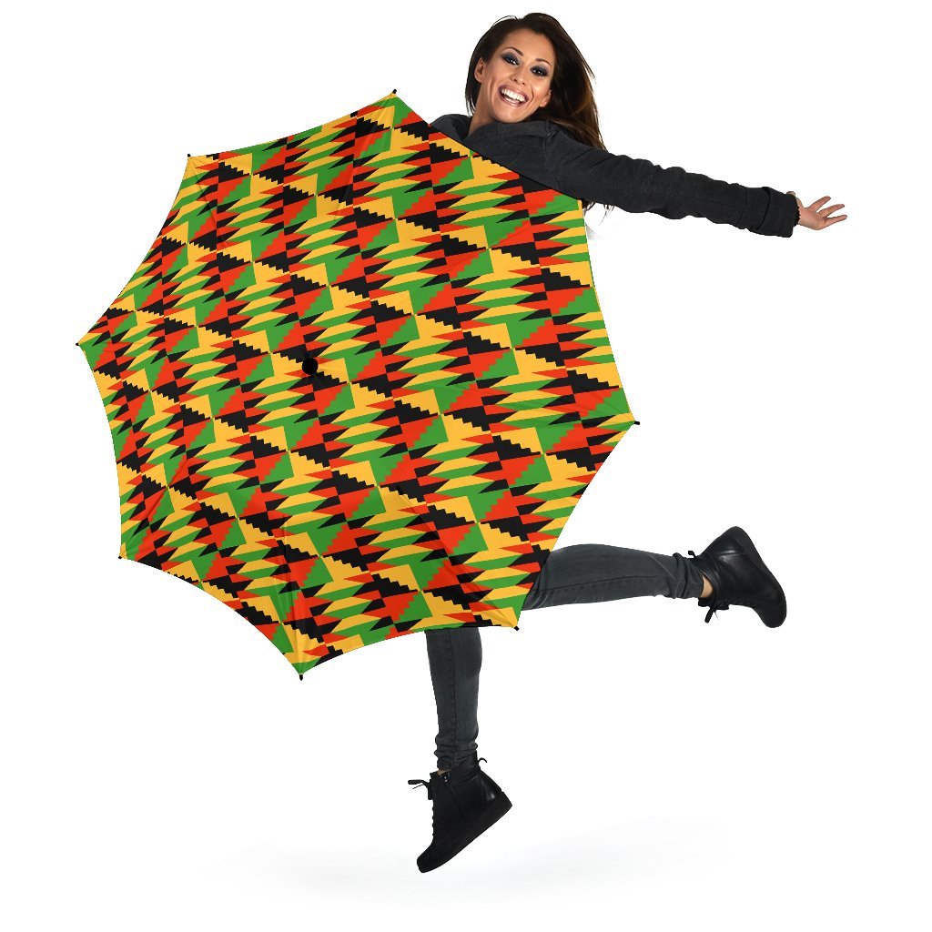 Kente African Pattern Print Automatic Foldable Umbrella-grizzshop