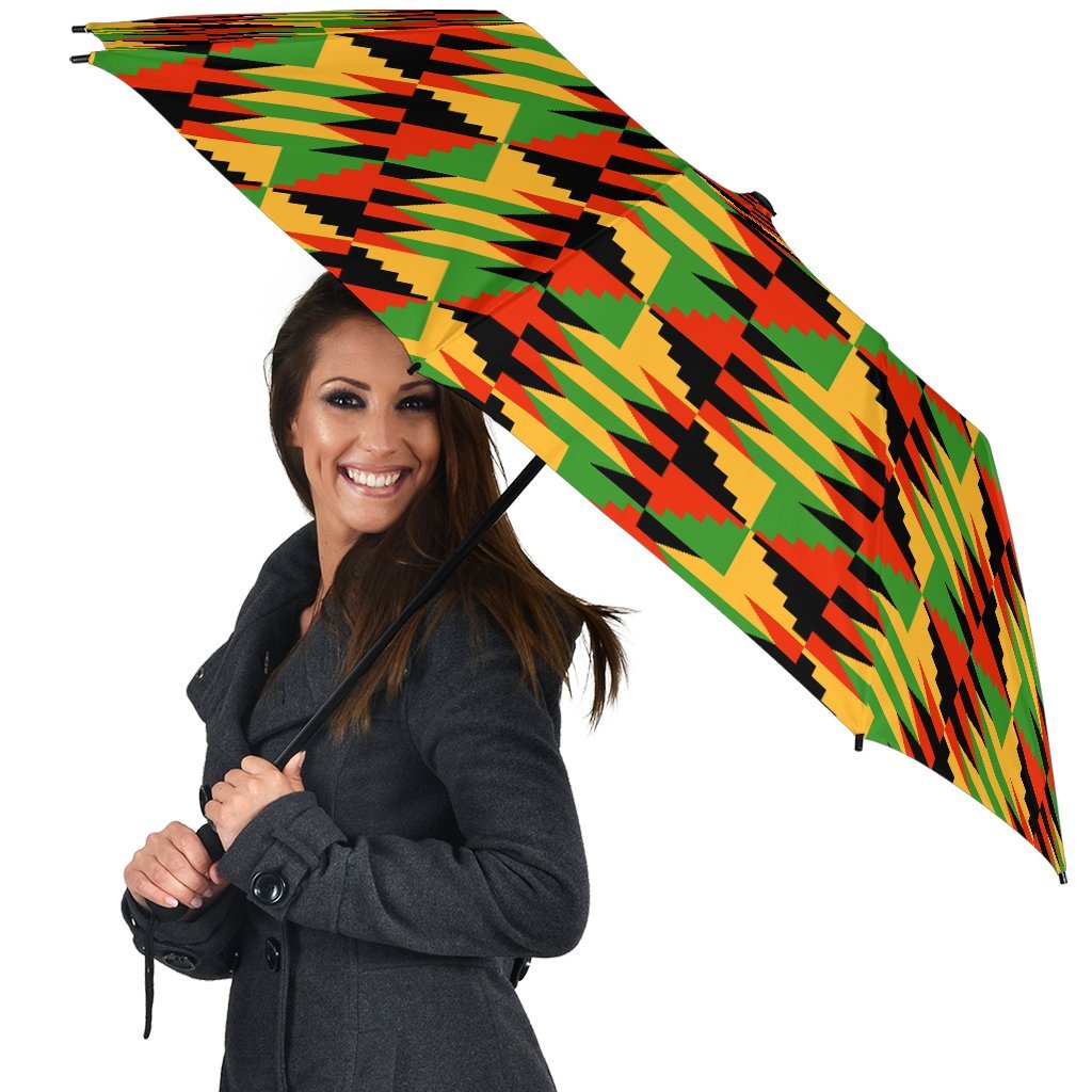 Kente African Pattern Print Automatic Foldable Umbrella-grizzshop