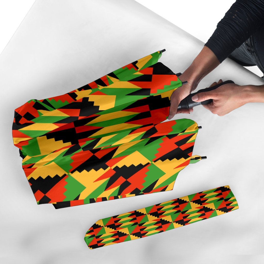 Kente African Pattern Print Automatic Foldable Umbrella-grizzshop