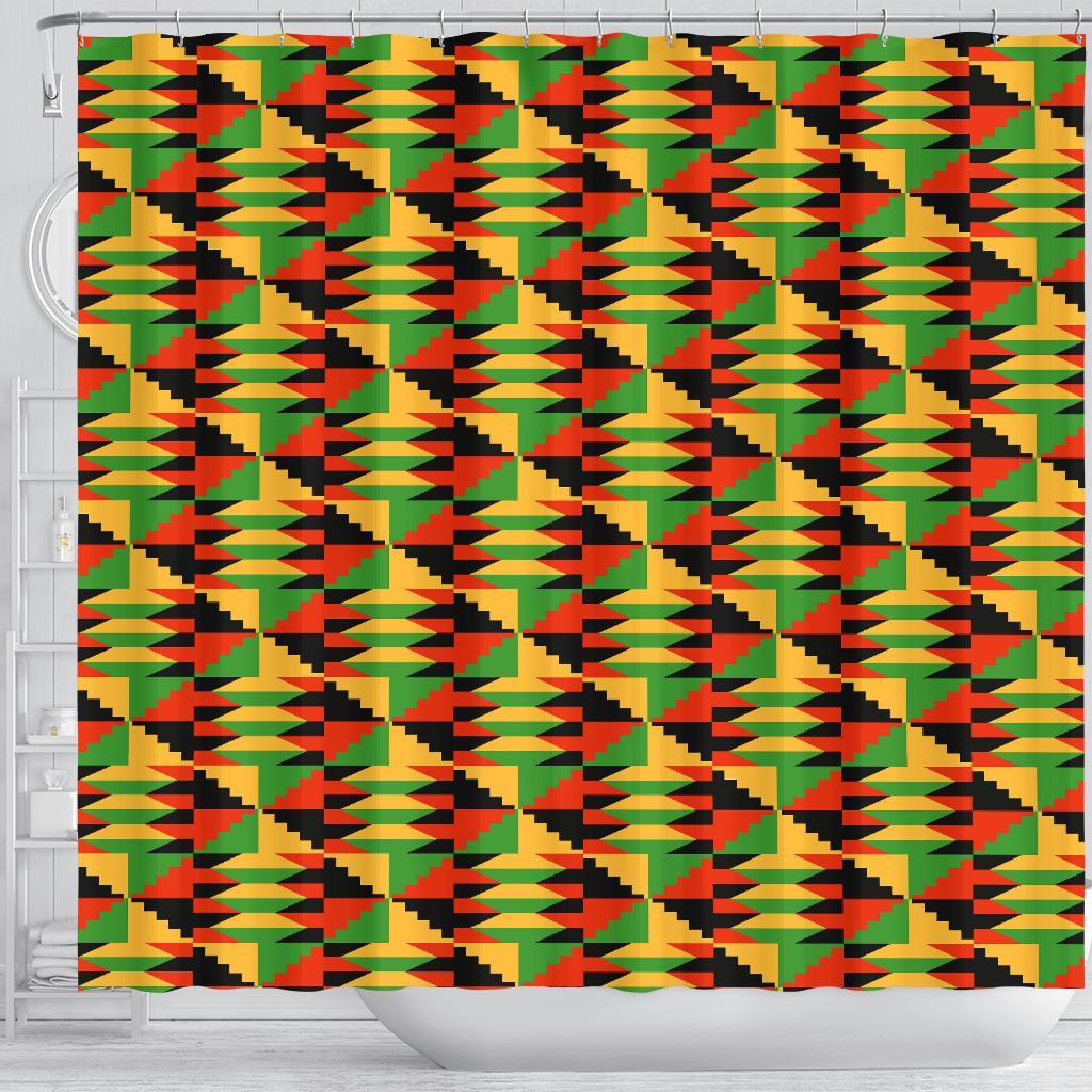 Kente African Pattern Print Bathroom Shower Curtain-grizzshop