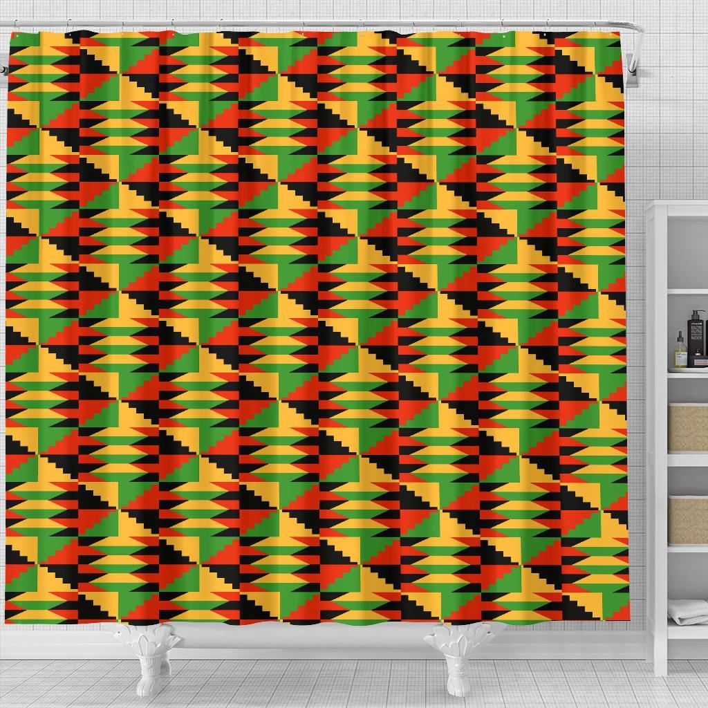 Kente African Pattern Print Bathroom Shower Curtain-grizzshop