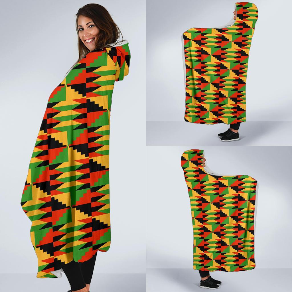 Kente African Pattern Print Hooded Blanket-grizzshop