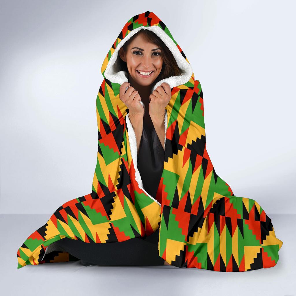 Kente African Pattern Print Hooded Blanket-grizzshop