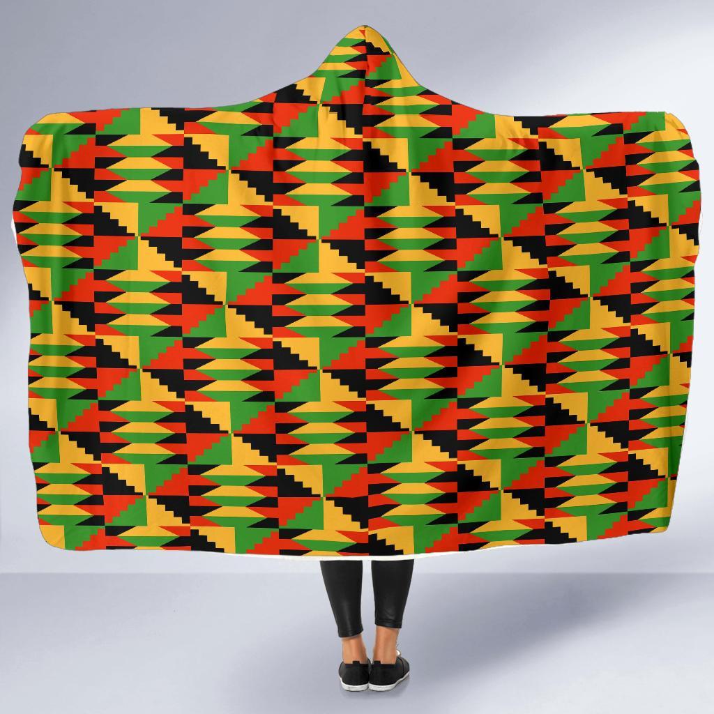 Kente African Pattern Print Hooded Blanket-grizzshop