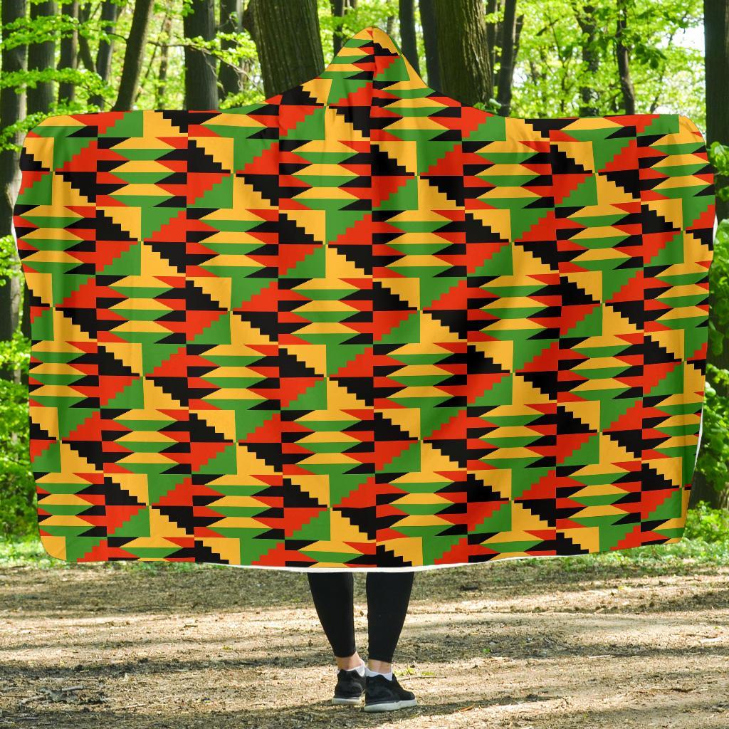 Kente African Pattern Print Hooded Blanket-grizzshop