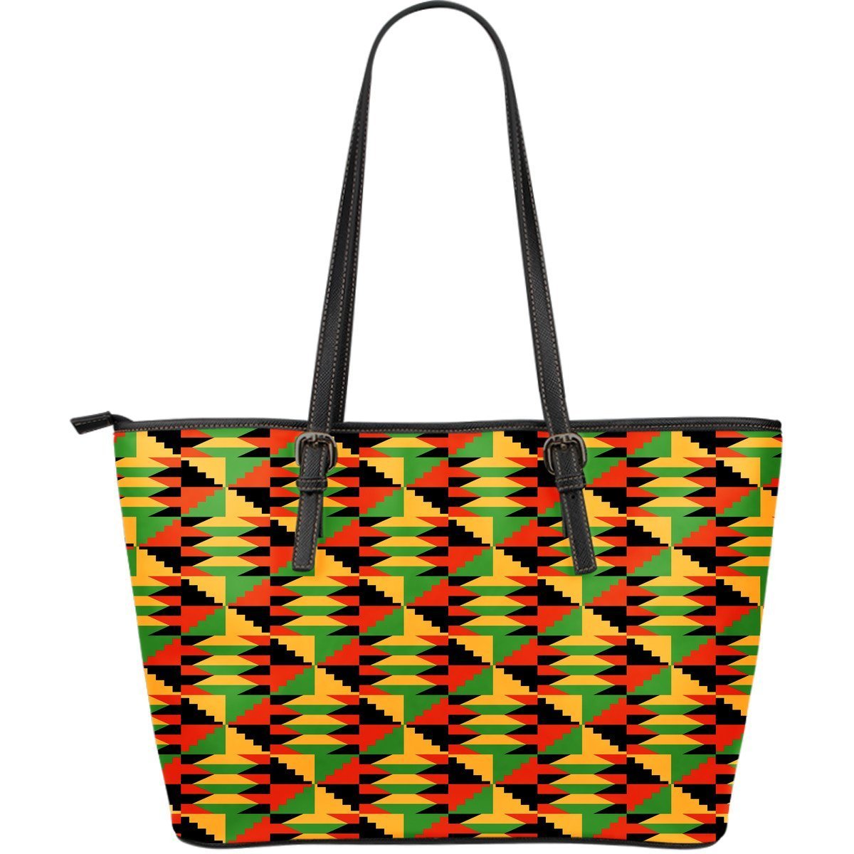 Kente African Pattern Print Leather Tote Bag-grizzshop